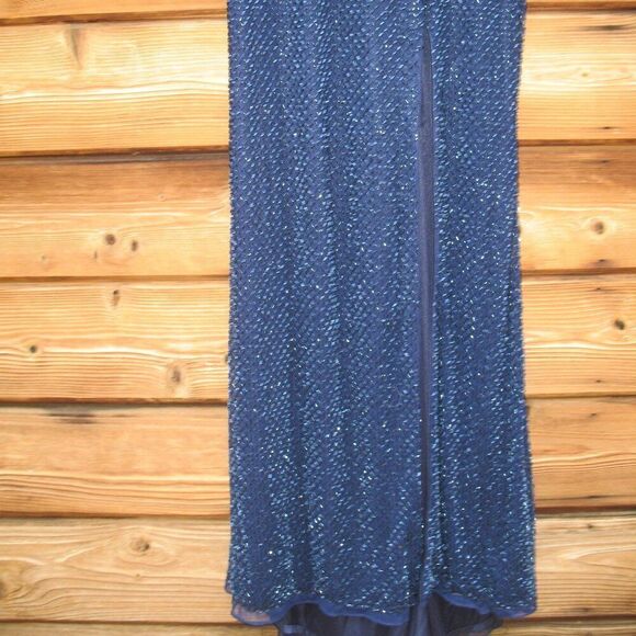 Mac Duggal 5056 Womens Blue BEADED HIGH NECK LONG SLEEVE GOWN WITH DETAILED BELT - Picture 9 of 15